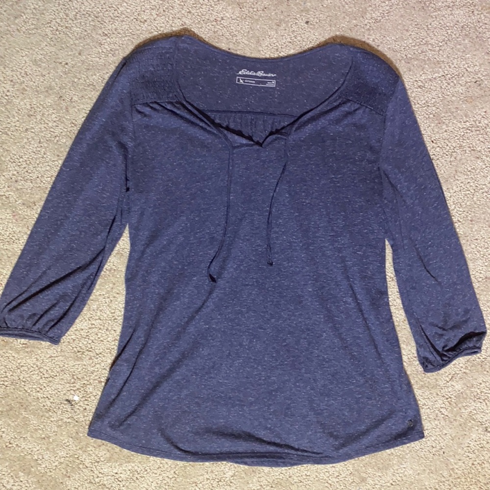 Eddie Bauer 3/4 Sleeve Tie Neck Top